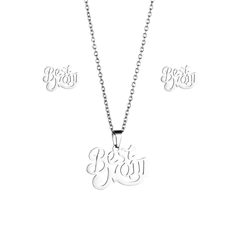 Wholesale Mother's Day Stainless Steel Earrings Necklace Jewelry Set