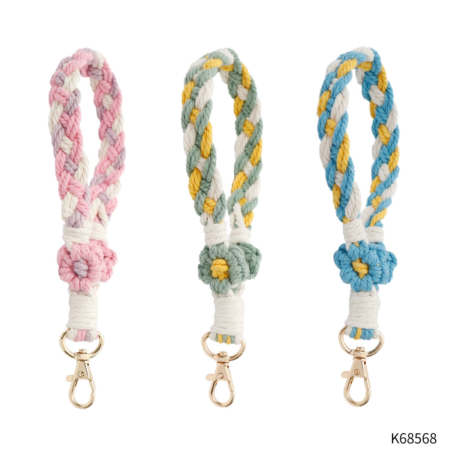 Wholesale Hand Woven Daisy Cotton Rope Keychain