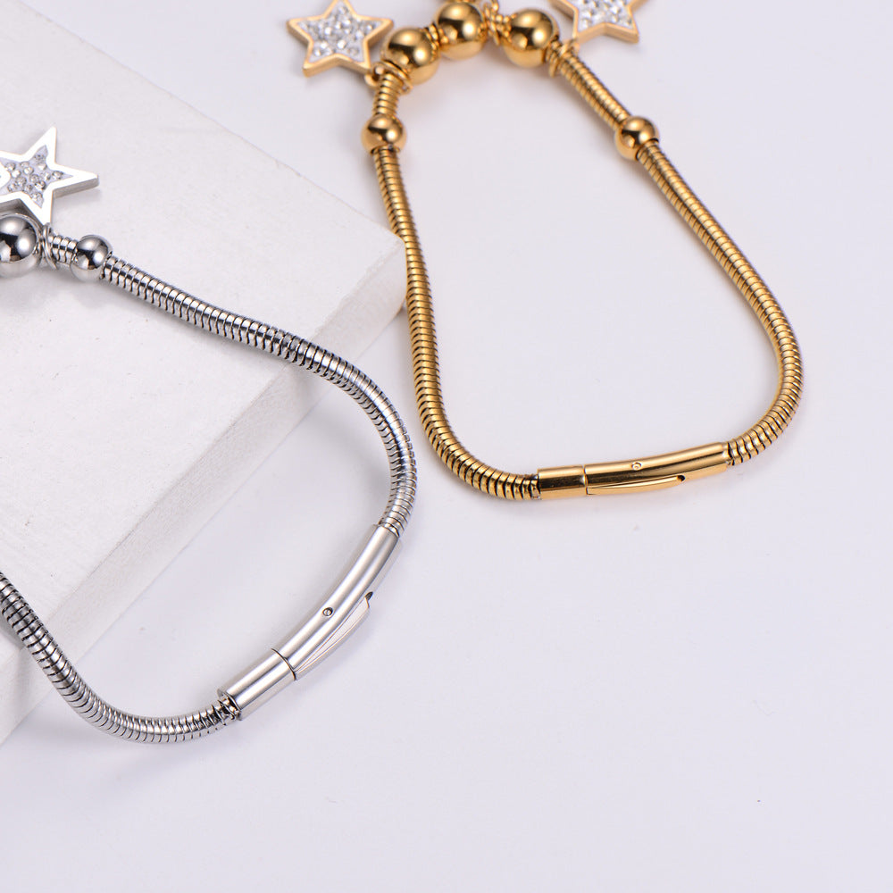 Wholesale Bracelet Stainless Steel 18K Gold Plated Pentagram Rhinestone OLY-BT-AIMILUO002