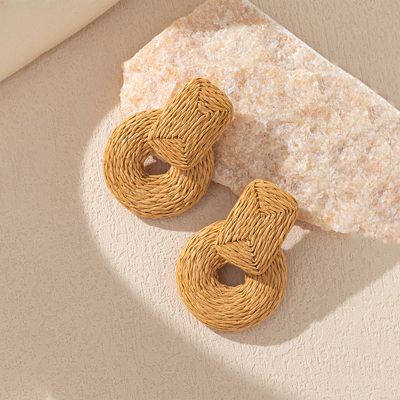 Wholesale Colorful Raffia Metal Earrings