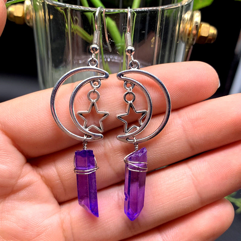 Wholesale Natural Crystal Pentagram Alloy Earrings