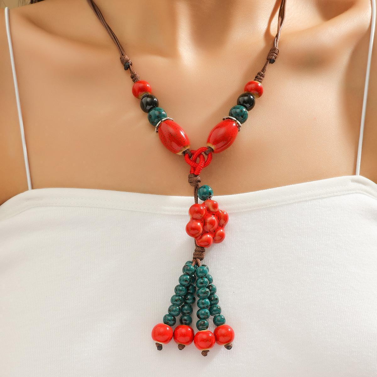 Wholesale Red Pendant Long Ceramic Necklace