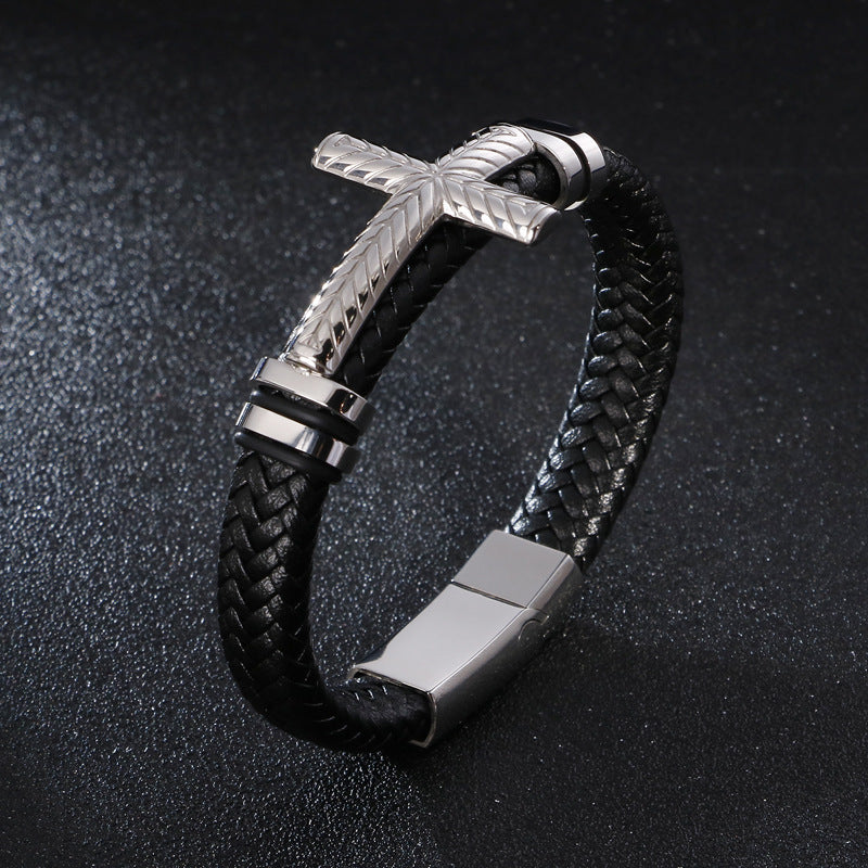 Pulsera Cruzada De Aleación De Cuero Para Hombre al por mayor