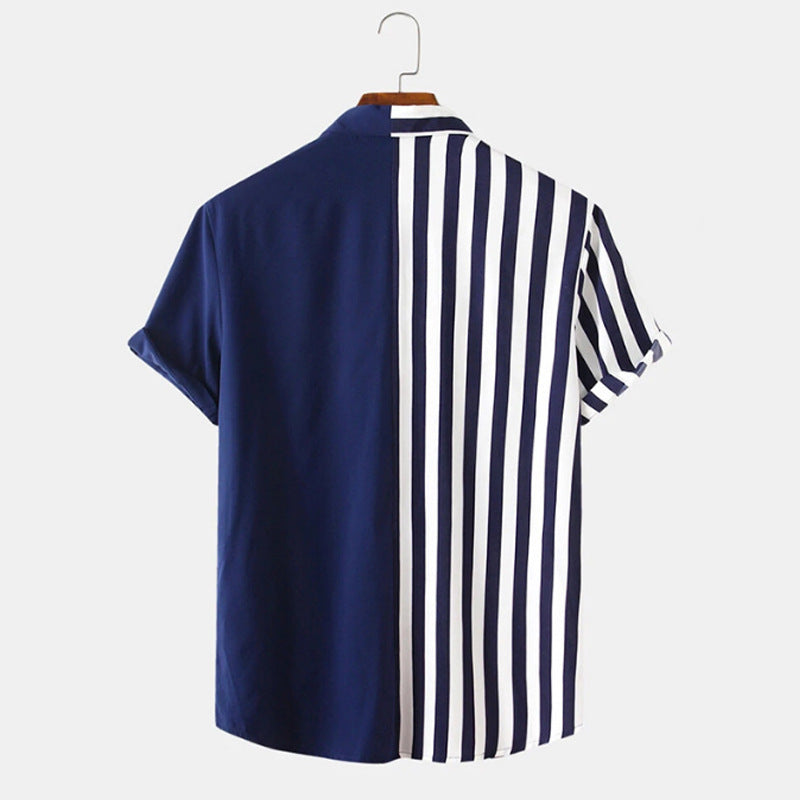 Mangas cortas rayadas de la solapa de los hombres mezclados al por mayor de la fibra química
