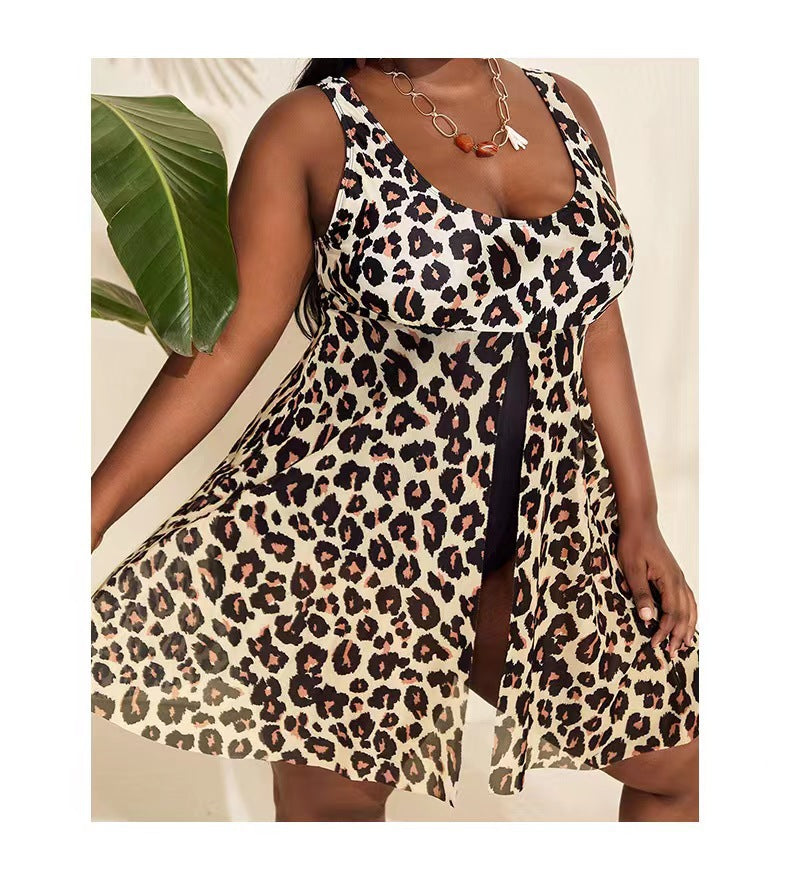 Wholesale plus fat plus size split leopard print Swimwear