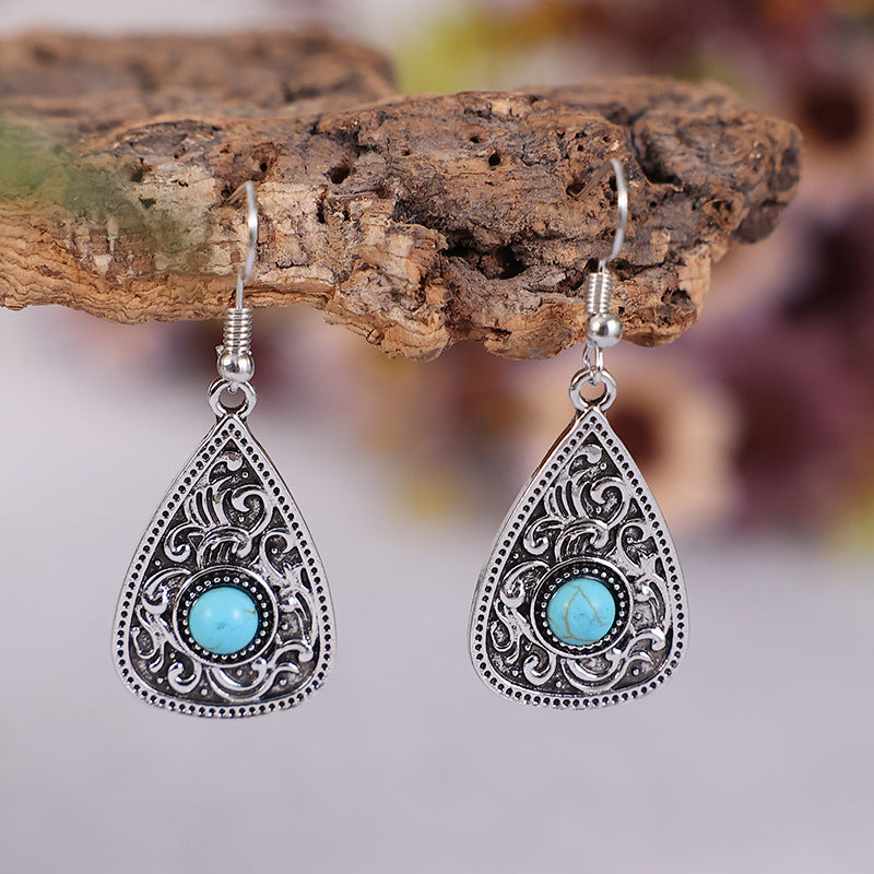 Wholesale Teardrop Turquoise Alloy Earrings