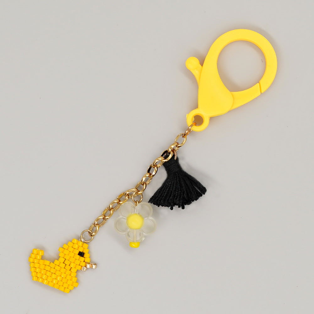 Wholesale Little Yellow Duck Rice Beads Weaving Resin Keychain