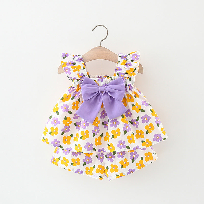 Wholesale Girls Bow Cotton Baby Clothes Set