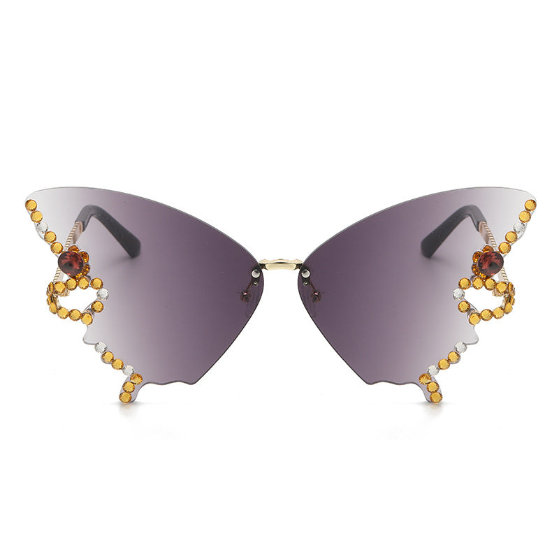 Wholesale Butterfly Shape Diamond Rimless PC Sunglasses