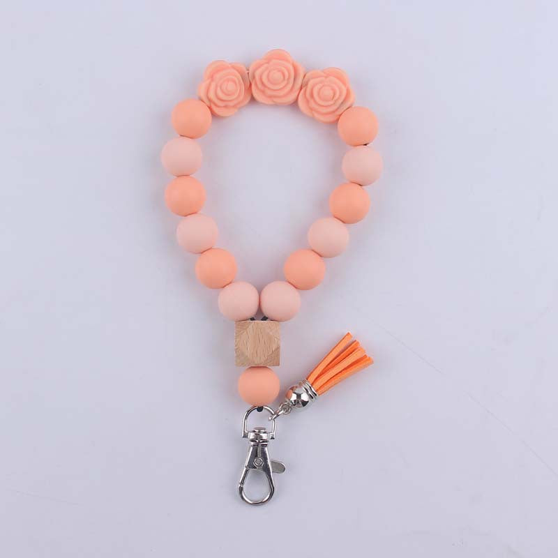 Wholesale Rose Silicone Beaded Wrist Keychain