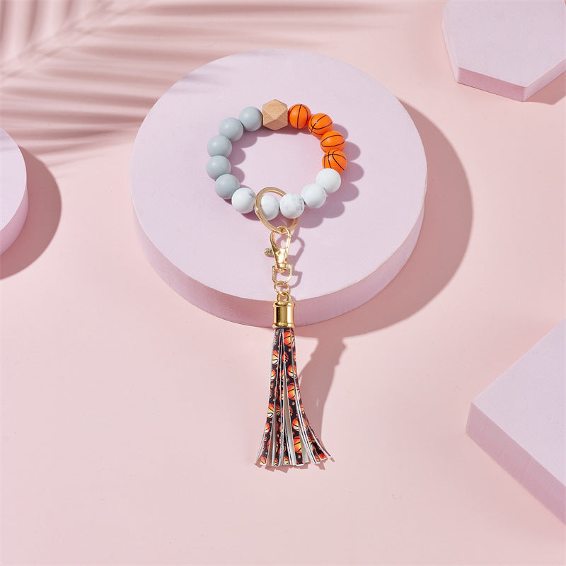 Wholesale basketball, football, rugby Silicone Beaded Wrist Keychain