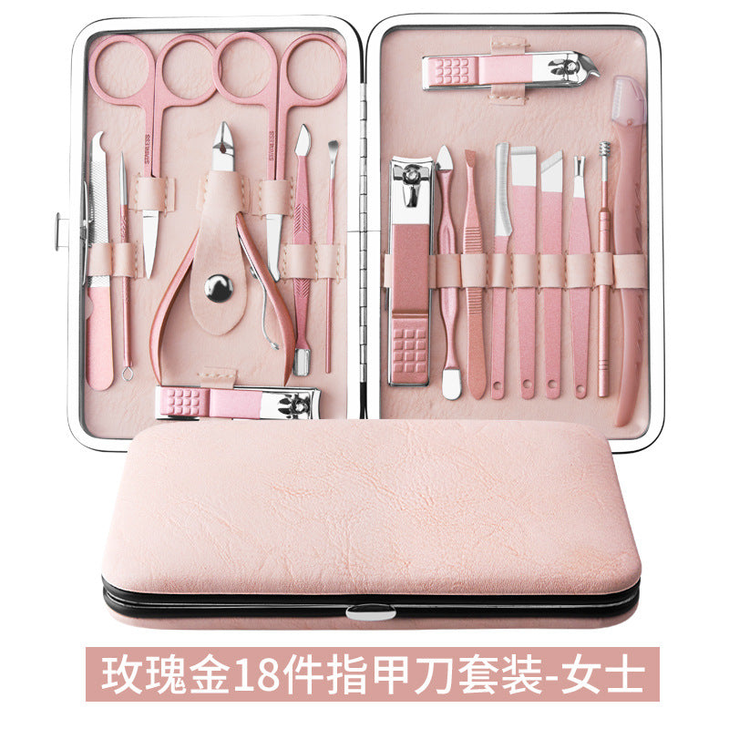 Wholesale Stainless Steel Rose Gold 18 Piece Manicure Manicure Pedicure Nail Scissors Nail Clipper Manicure Set