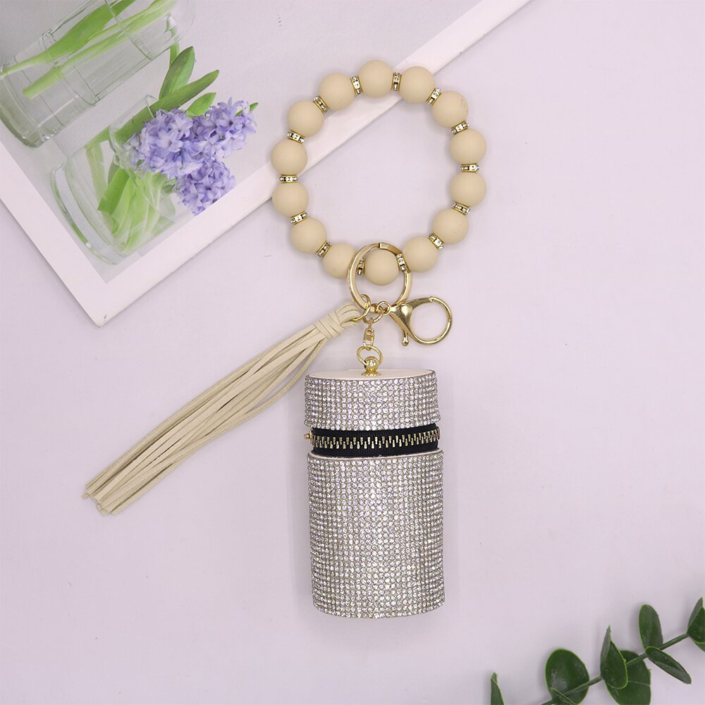 Wholesale Leopard Cow Pattern Leather with Diamond Mouth Red Envelope Silicone Beaded Wrist Keychain