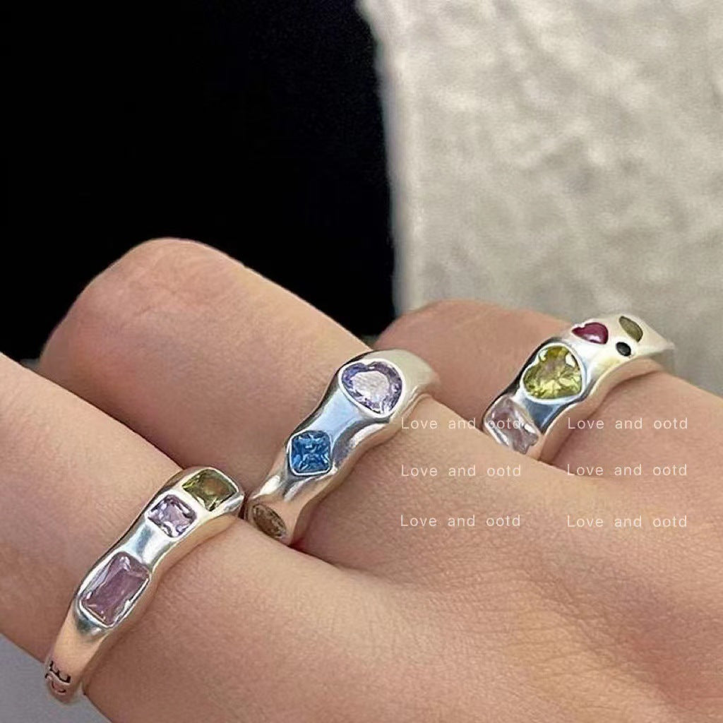 Wholesale Copper Macaron Color Adjustable Heart Zircon Ring