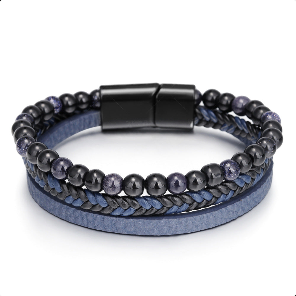 Wholesale Hand Woven Leather Natural Stone Bracelet