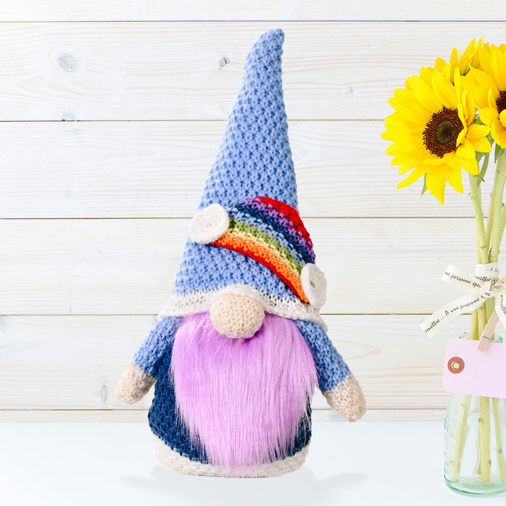 Wholesale Polyester Knitting Rainbow Elf Rudolph Faceless Doll Colorful Ornament