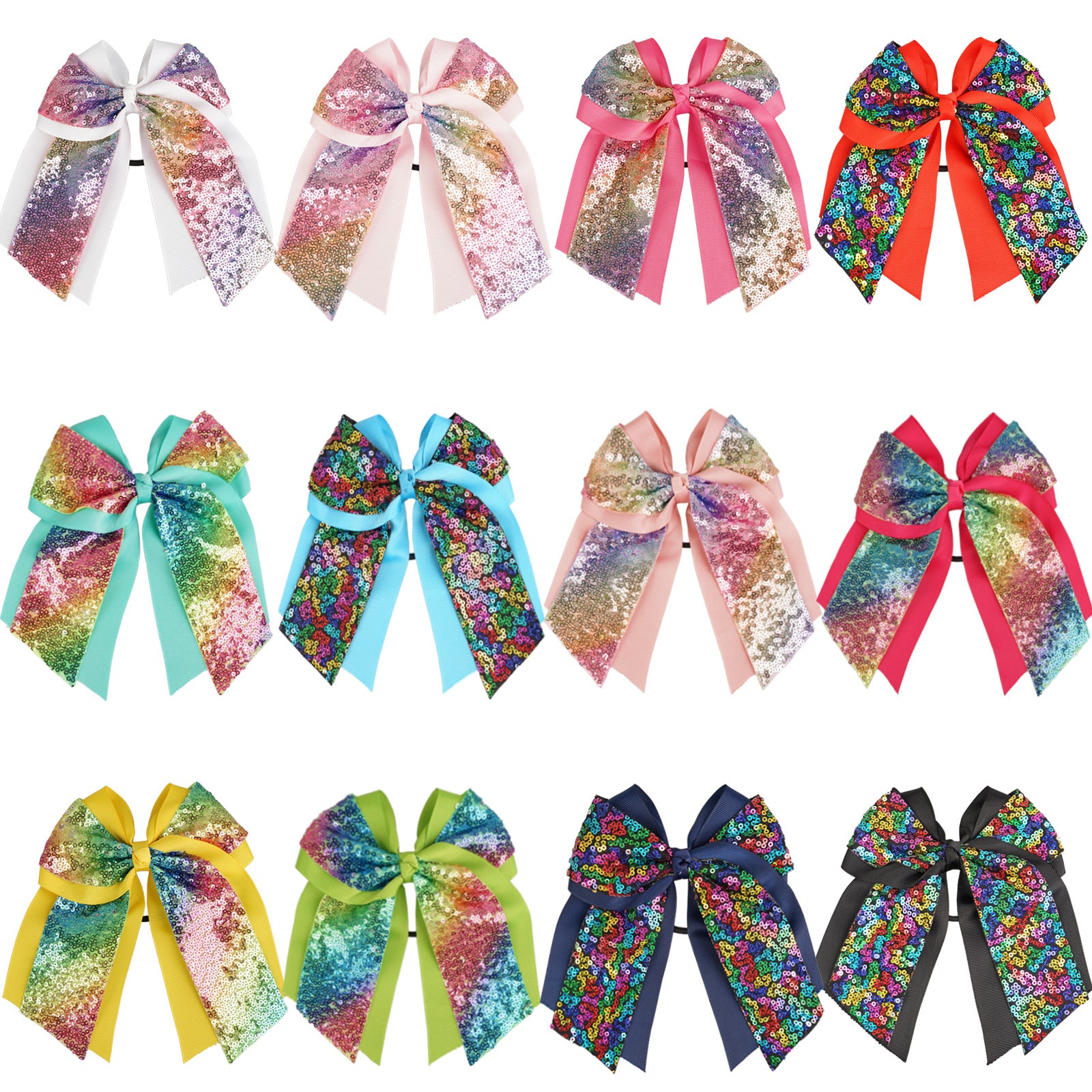 Wholesale 6inch Double Layer Large Swallowtail Sequin Bow Hair Tie