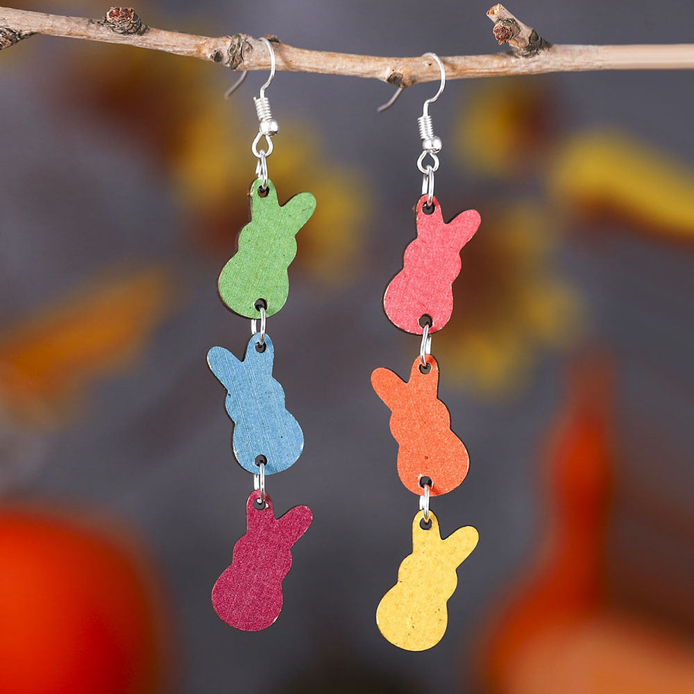 Wholesale Easter Colorful Bunny Wooden Earrings