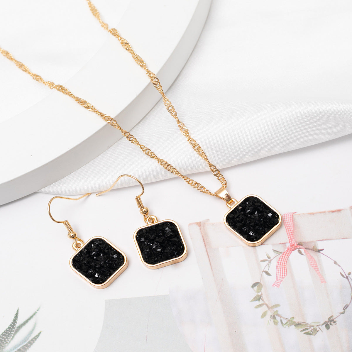 Wholesale Resin Alloy Square Earrings Set