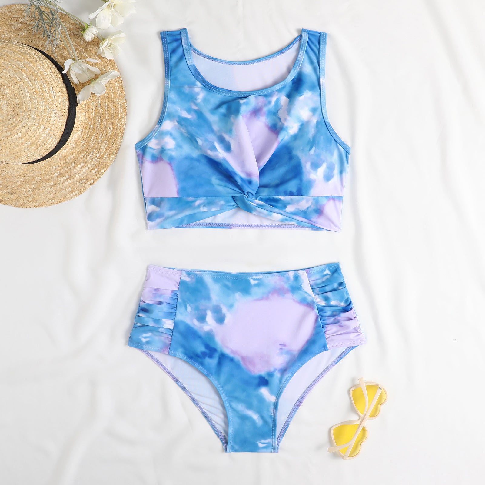 Wholesale Tie Dye Digital Printing Two Piece Polyester Swimwear