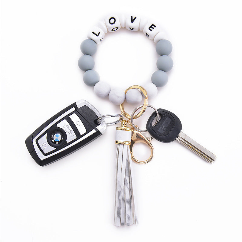 Wholesale Silicone Beaded Tassel Wrist Keychain