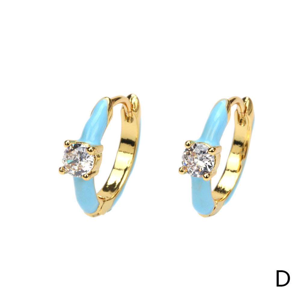 Wholesale Colorful Oil Drip Circle Copper Earrings