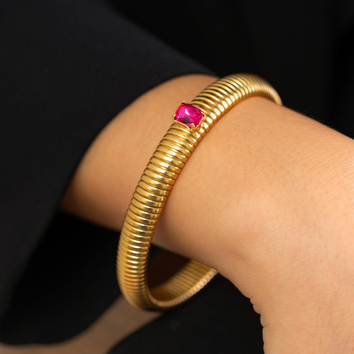 Wholesale Punk Retro Colored Zircon Iron Bracelet