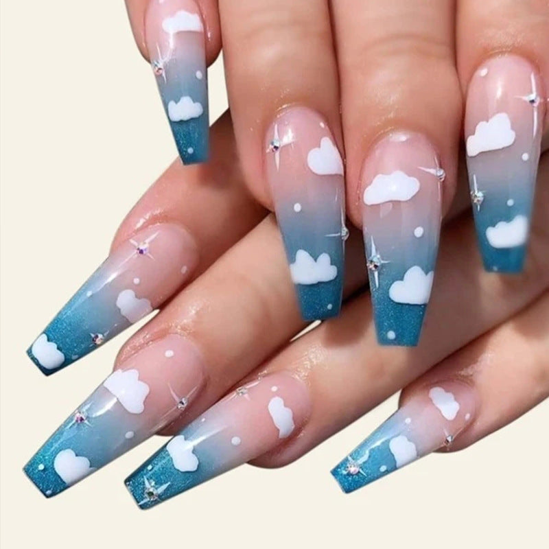 Wholesale Blue Sky Clouds Gradient Rhinestone Nail Stickers