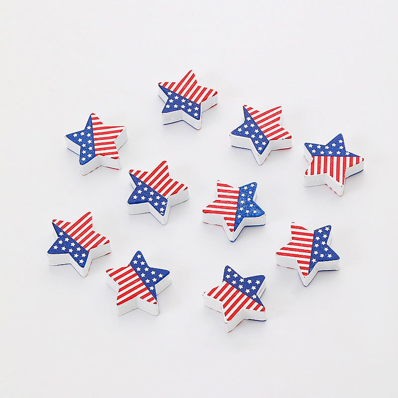 Venta al por mayor 100 piezas de cuentas de madera del Día de la Independencia Americana