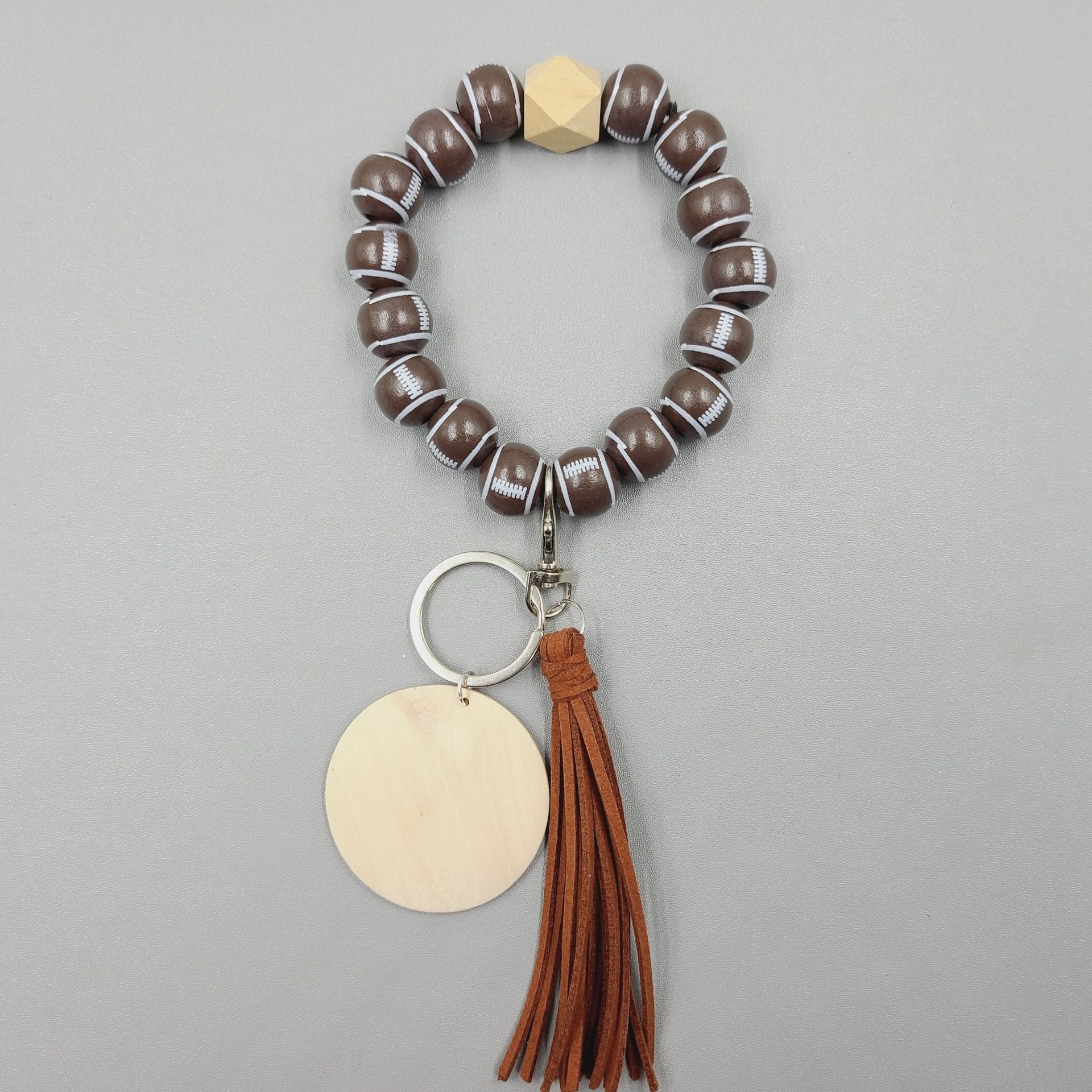 Letrero de madera en blanco al por mayor llavero de muñeca con cuentas de silicona