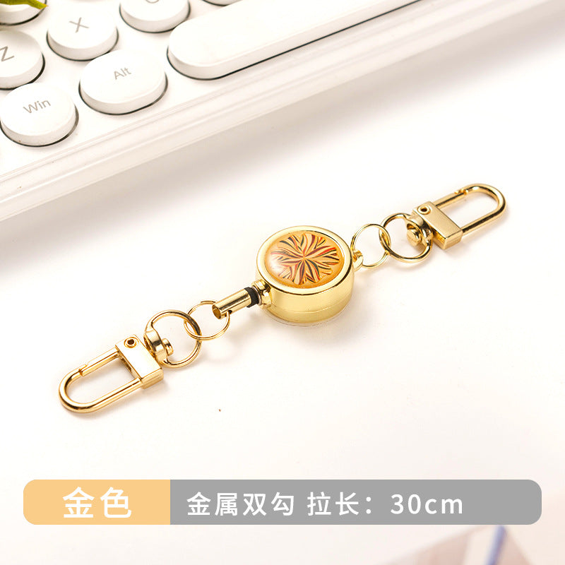 Wholesale Metal Flower Crystal Retractable Breast Tag Pull Button Keychain