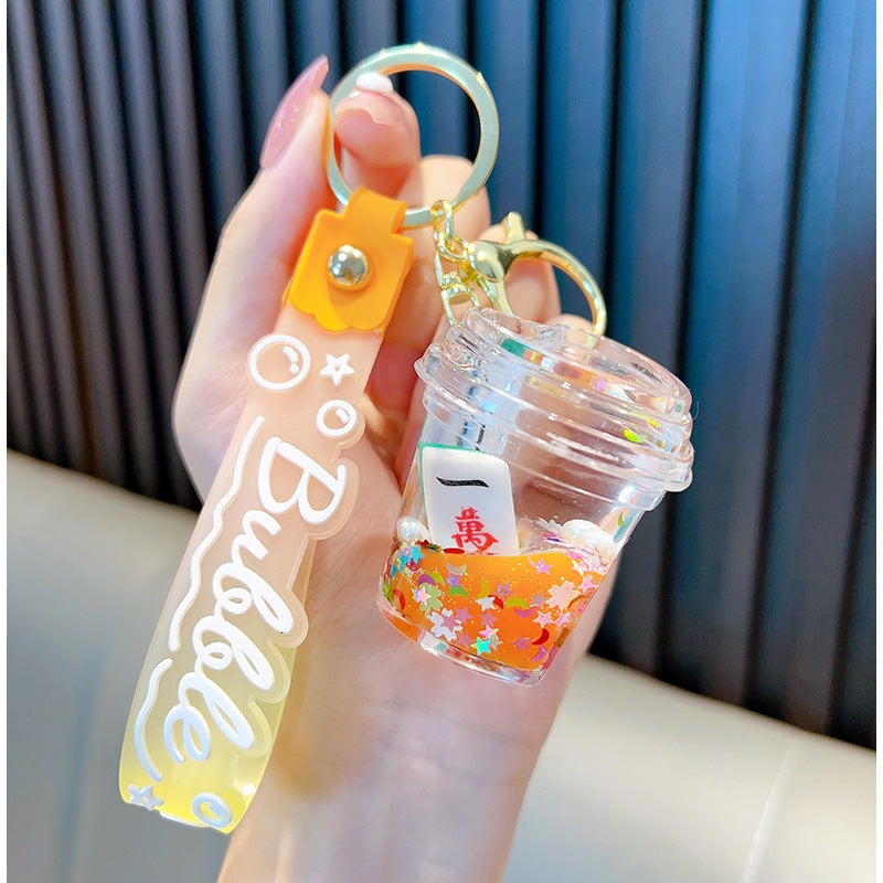 Wholesale Acrylic Into Oil Liquid Milk Tea Cup Mahjong Keychain