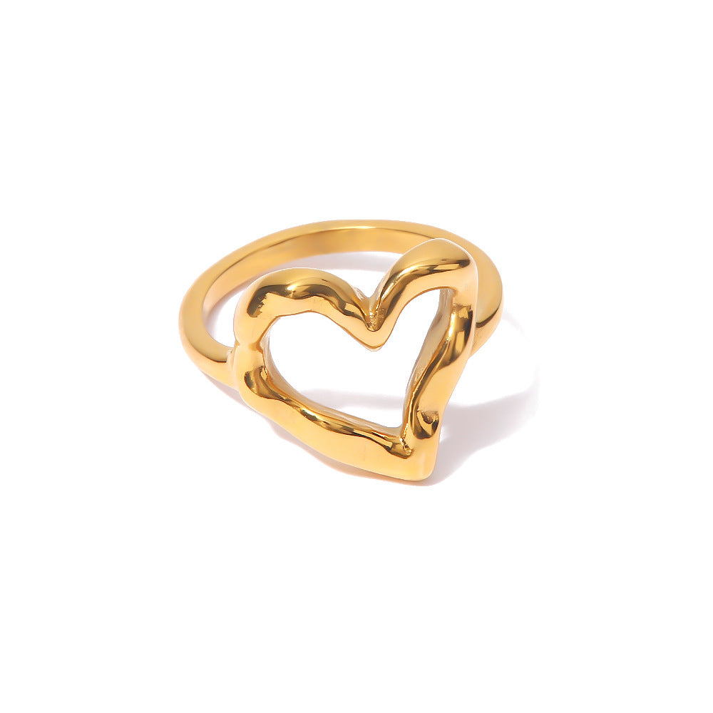 Wholesale Hammer Pattern Love Titanium Steel Gold Plated Ring