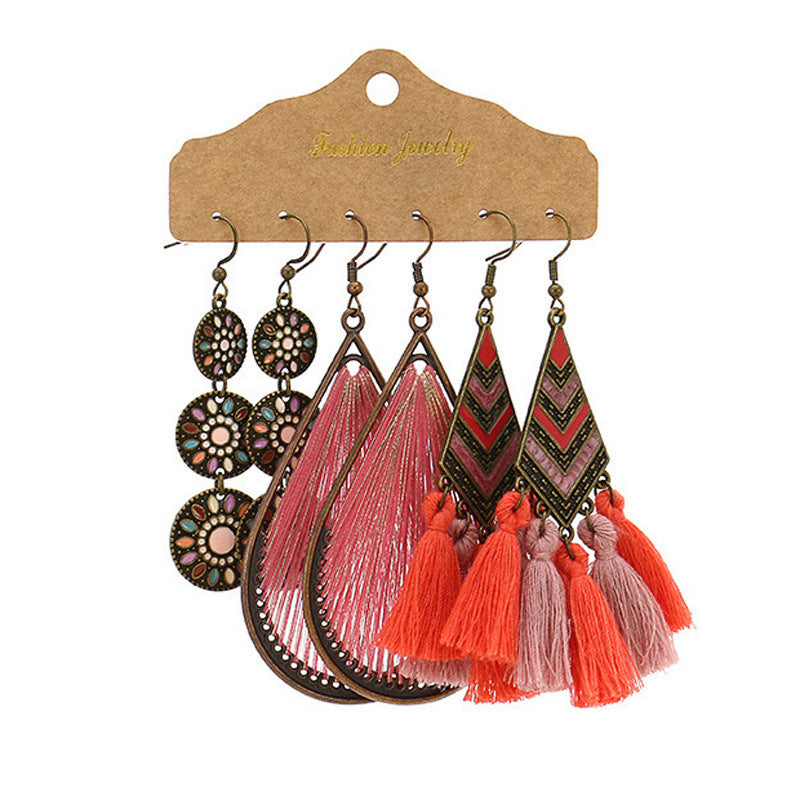 Wholesale Bohemian Vintage Three Pair Alloy Earrings