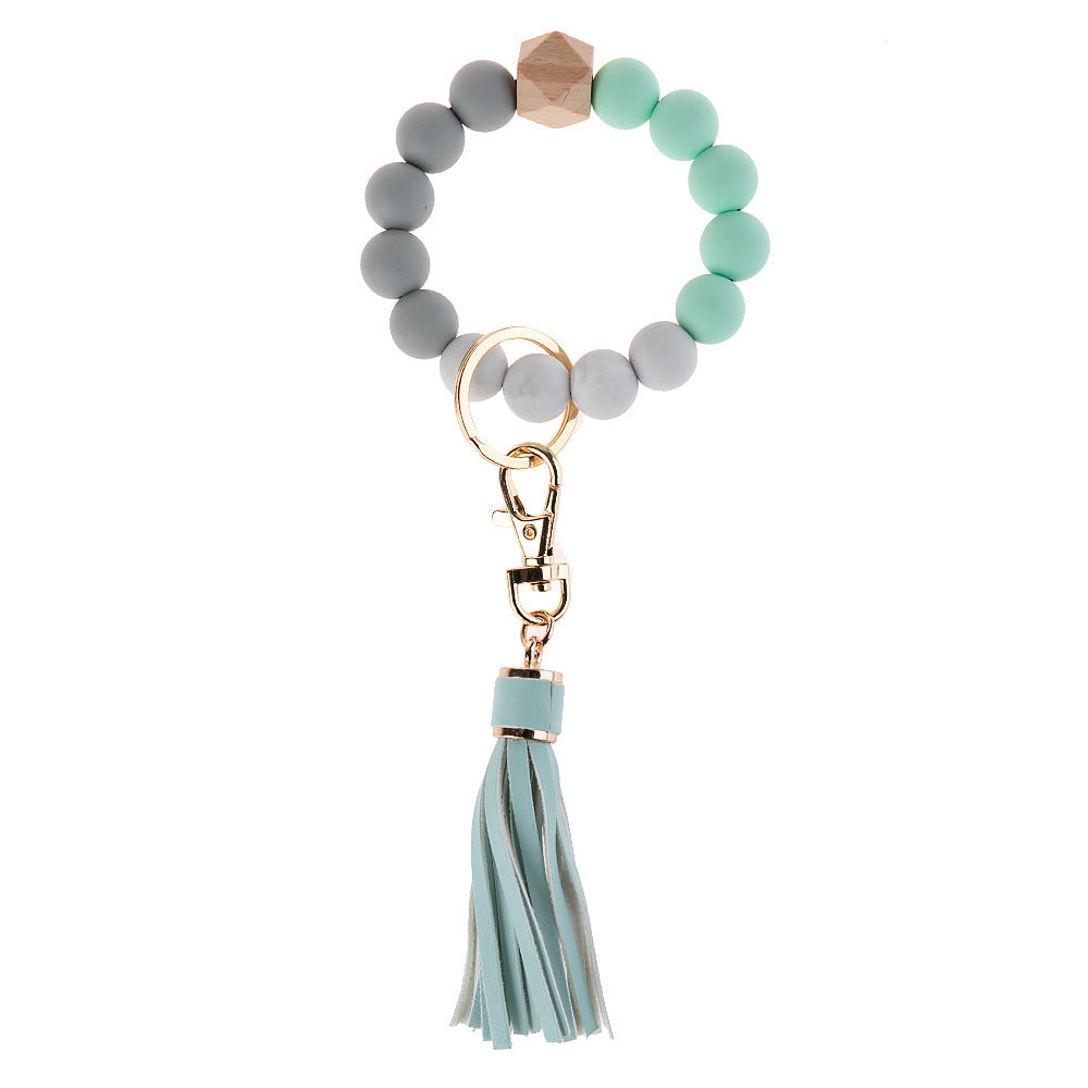 Wholesale Leopard Print Silicone Beaded Tassel Wrist Keychain
