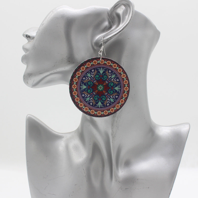 Pendientes De Madera Redondos De Estilo Nacional al por mayor