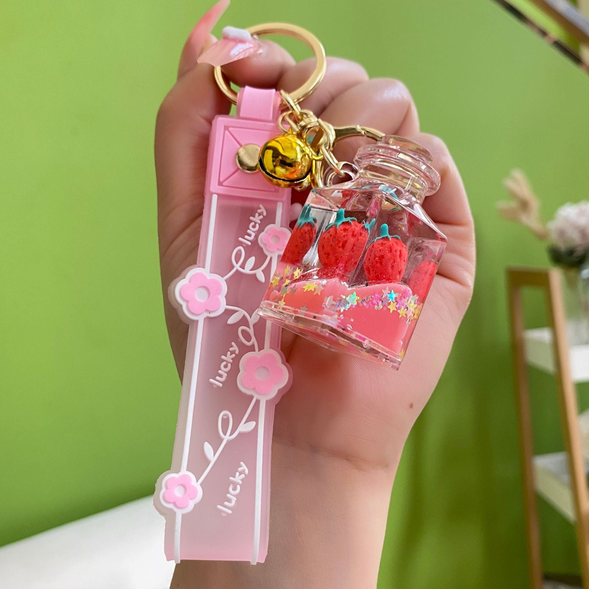 Wholesale Strawberry Floating Into Oil Acrylic Keychains