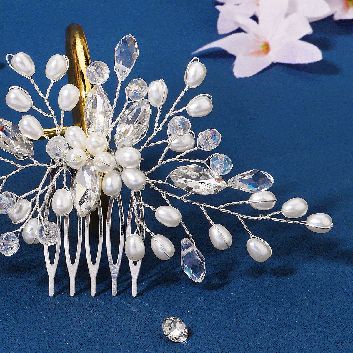 Wholesale Wedding Headwear Handmade Rhinestone Pearl Hairpin