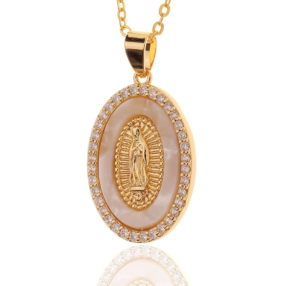 Wholesale Copper Micropaved Zircon Virgin Mary Pendant Believer Necklace