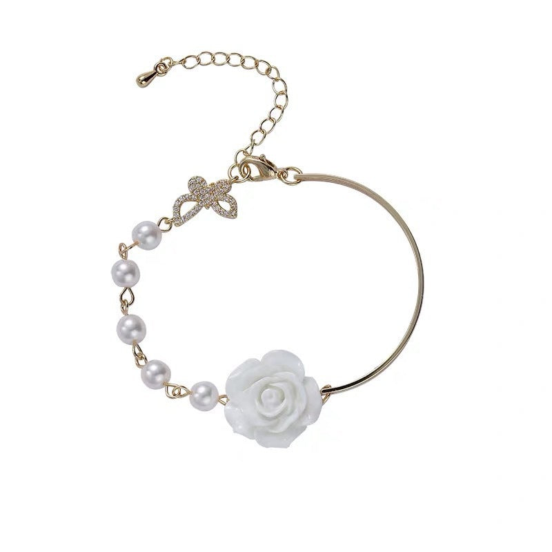Wholesale Rose Flower Vintage Baroque Pearl Alloy Bracelet