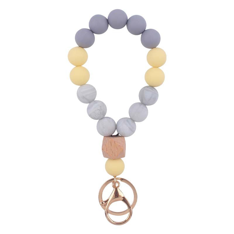 Wholesale Wooden Octagon Hand Silicone Beaded Wrist Keychain