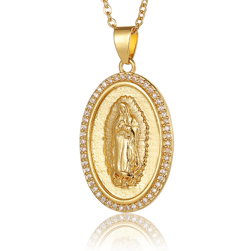 Wholesale Copper Micropaved Zircon Virgin Mary Pendant Believer Necklace