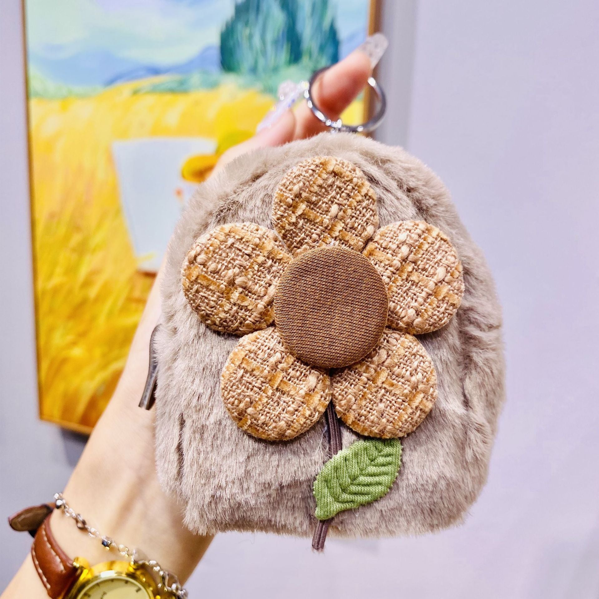 Llavero de bolso de monedas de flores de felpa al por mayor