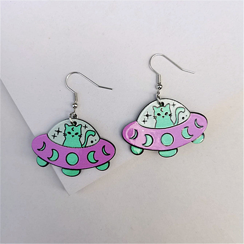 Wholesale Space Cat Alien Acrylic Earrings