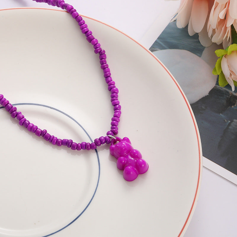 Wholesale Bear Candy Color Handmade Rice Beads Necklaces