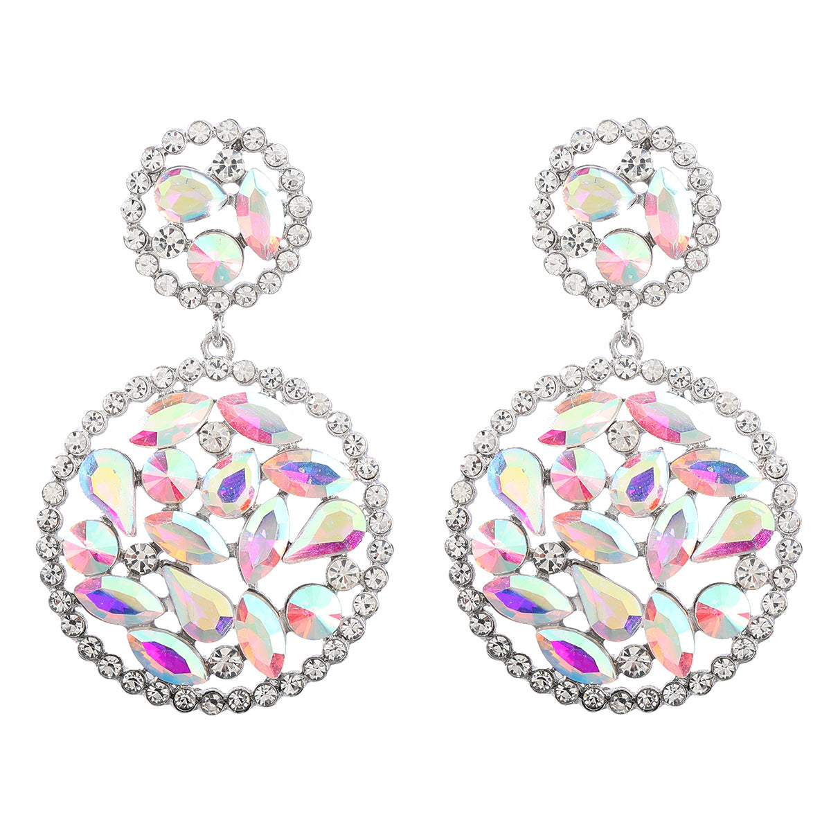 Venta al por mayor Pendientes de aleación redondos multicapa de diamantes de colores