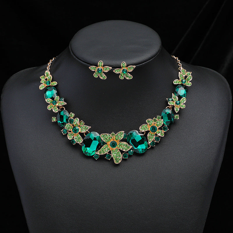 Wholesale Vintage Rhinestone Alloy Long Necklace Earring Set