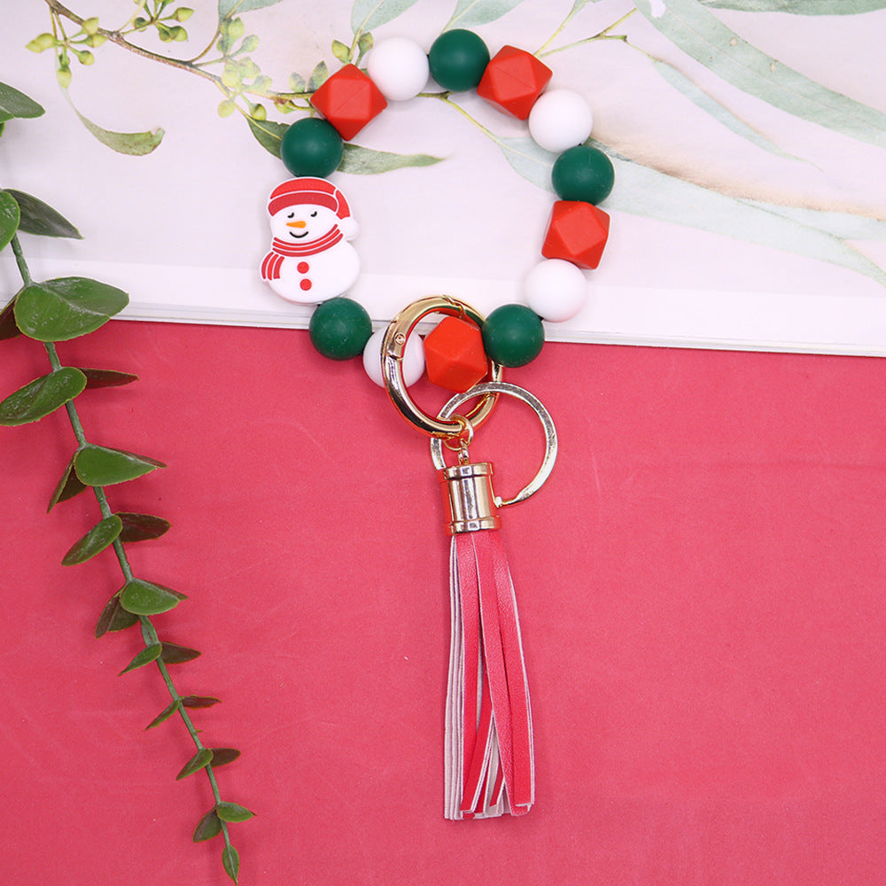 Wholesale 10PCS Santa Claus Christmas Silicone Beaded Wrist Keychain