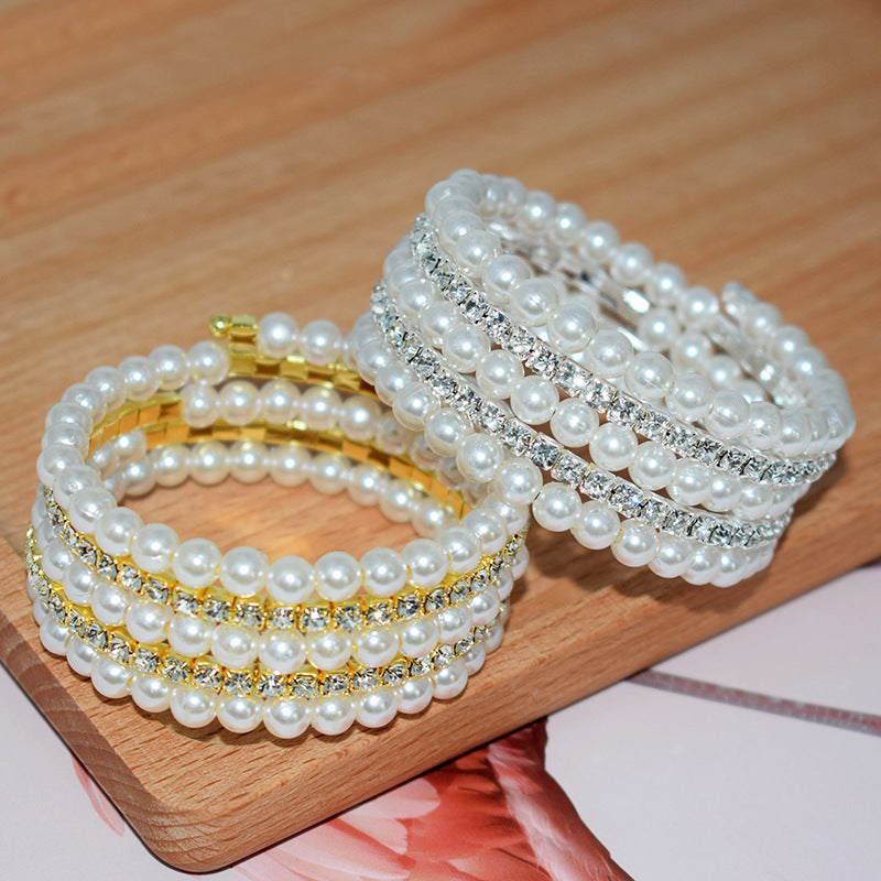 Wholesale Pearl Rhinestone Layered Bracelet Set