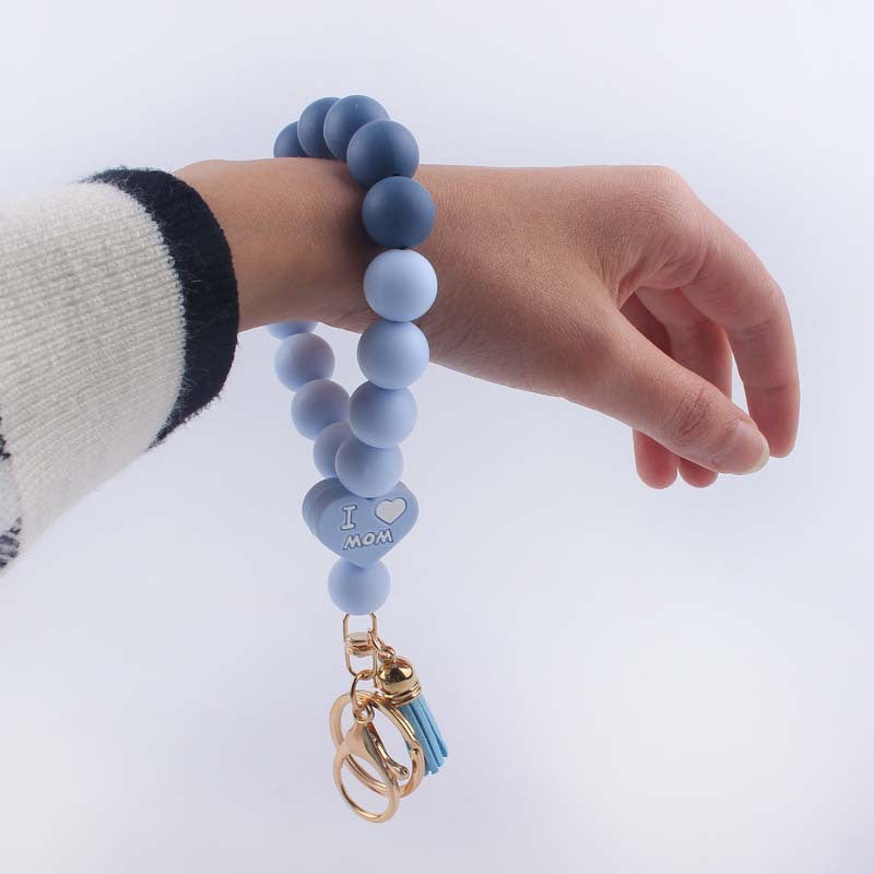 Wholesale DAD MOM Silicone Beaded Tassel Wrist Keychain